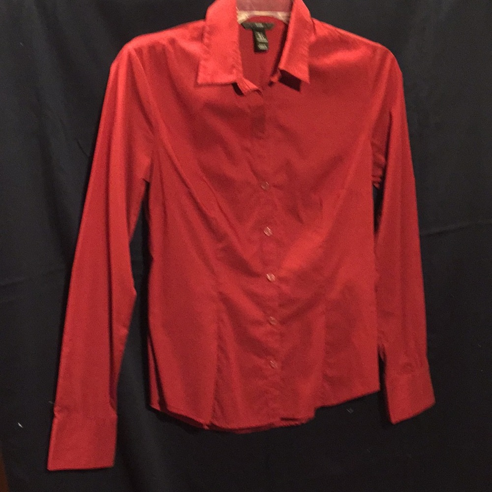 H &M red button down shirt size 4.